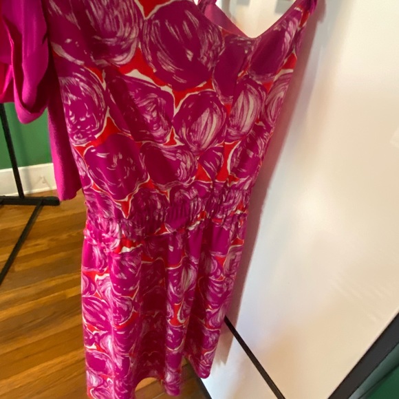 Adorable & Versatile Magenta Pink 🌸Floral Strapless Neck Tie Tory Burch Dress - Picture 15 of 15